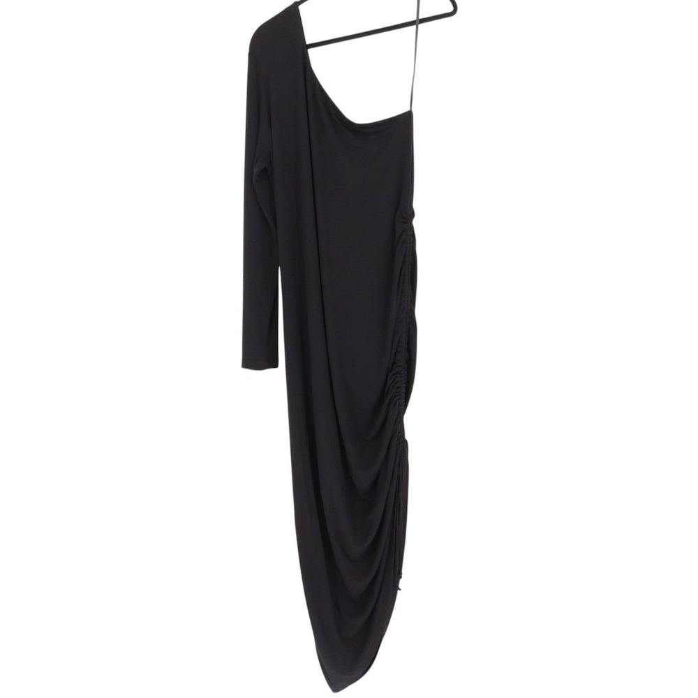 LNA Milou One Shoulder Dress Black 2X Long Sleeve Ruched Bodycon Womens